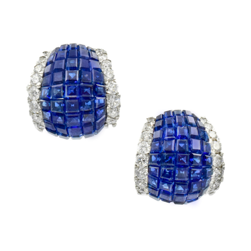 "Mystery" Set Sapphire & Diamond Earrings by Oscar Heyman