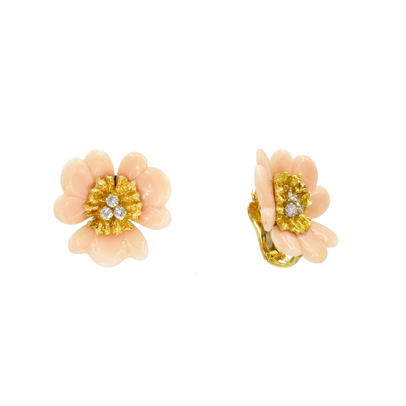 Diamond & Angel Skin Coral Flower Blossoms Earrings