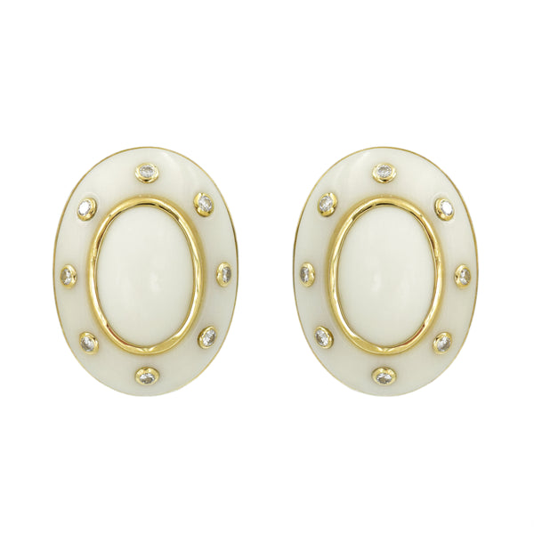 White Coral and Diamond Earrings in 14k Yellow Gold