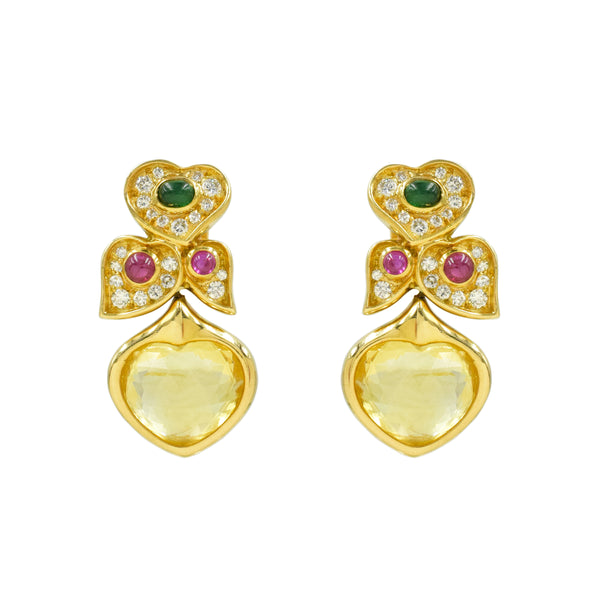 1980's Bulgari Sapphire, Diamond, Ruby & Emerald Earrings