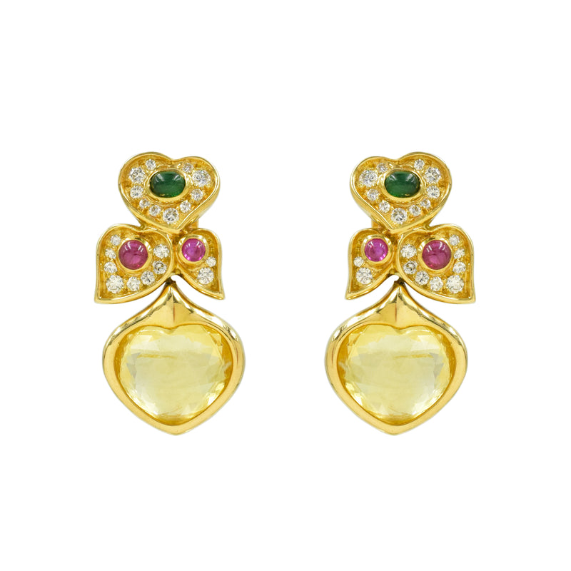 1980's Bulgari Sapphire, Diamond, Ruby & Emerald Earrings