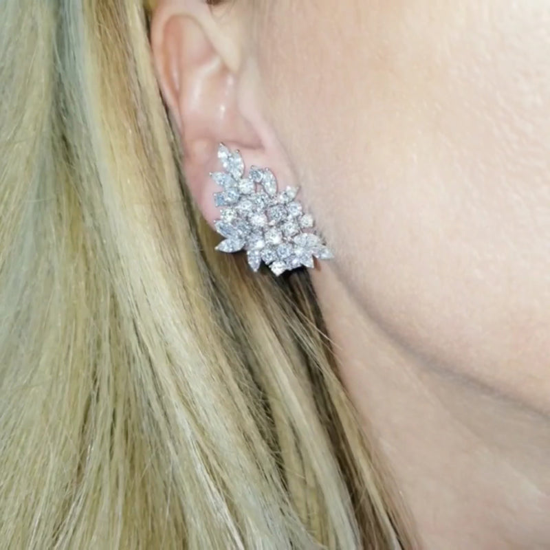 7ct Diamond Cluster Earrings in White Gold