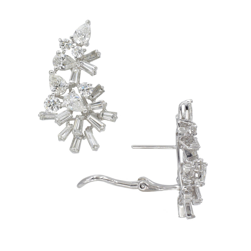 3.47ct Diamond Cluster Ear Climber Earrings in 18k White Gold