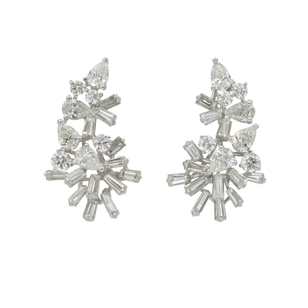 3.47ct Diamond Cluster Ear Climber Earrings in 18k White Gold