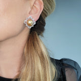 1970's Golden South Sea Pearl & Diamond Earrings
