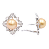 1970's Golden South Sea Pearl & Diamond Earrings