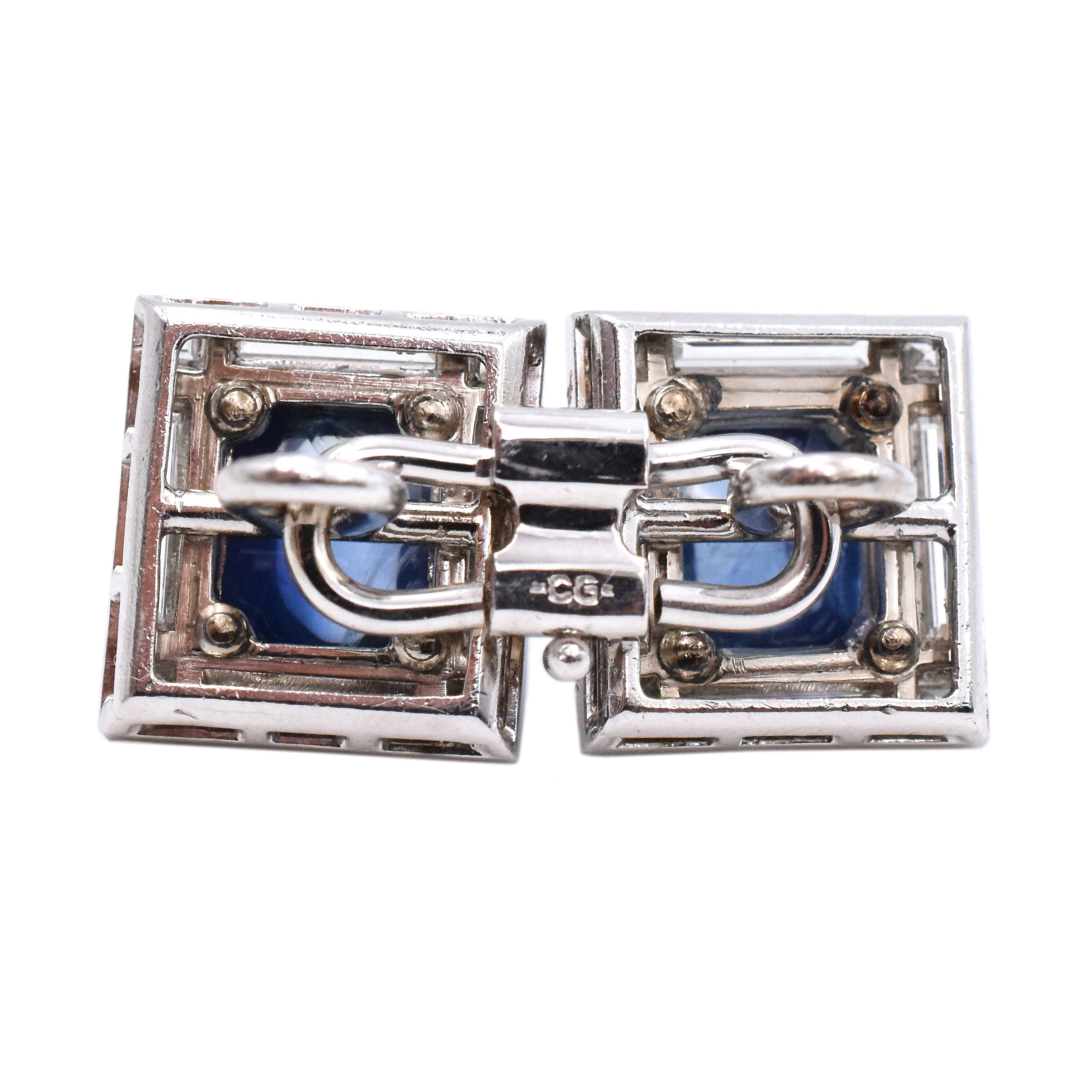 Cabochon Sapphire & Diamond Cufflinks in 18k White Gold By Brevet