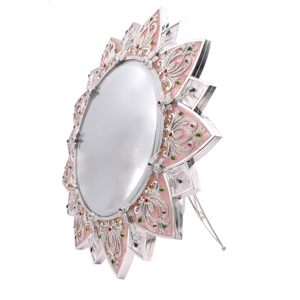 1990's Diamond, Gemstone & Quartz Mirror & Picture Frame in 18k Gold