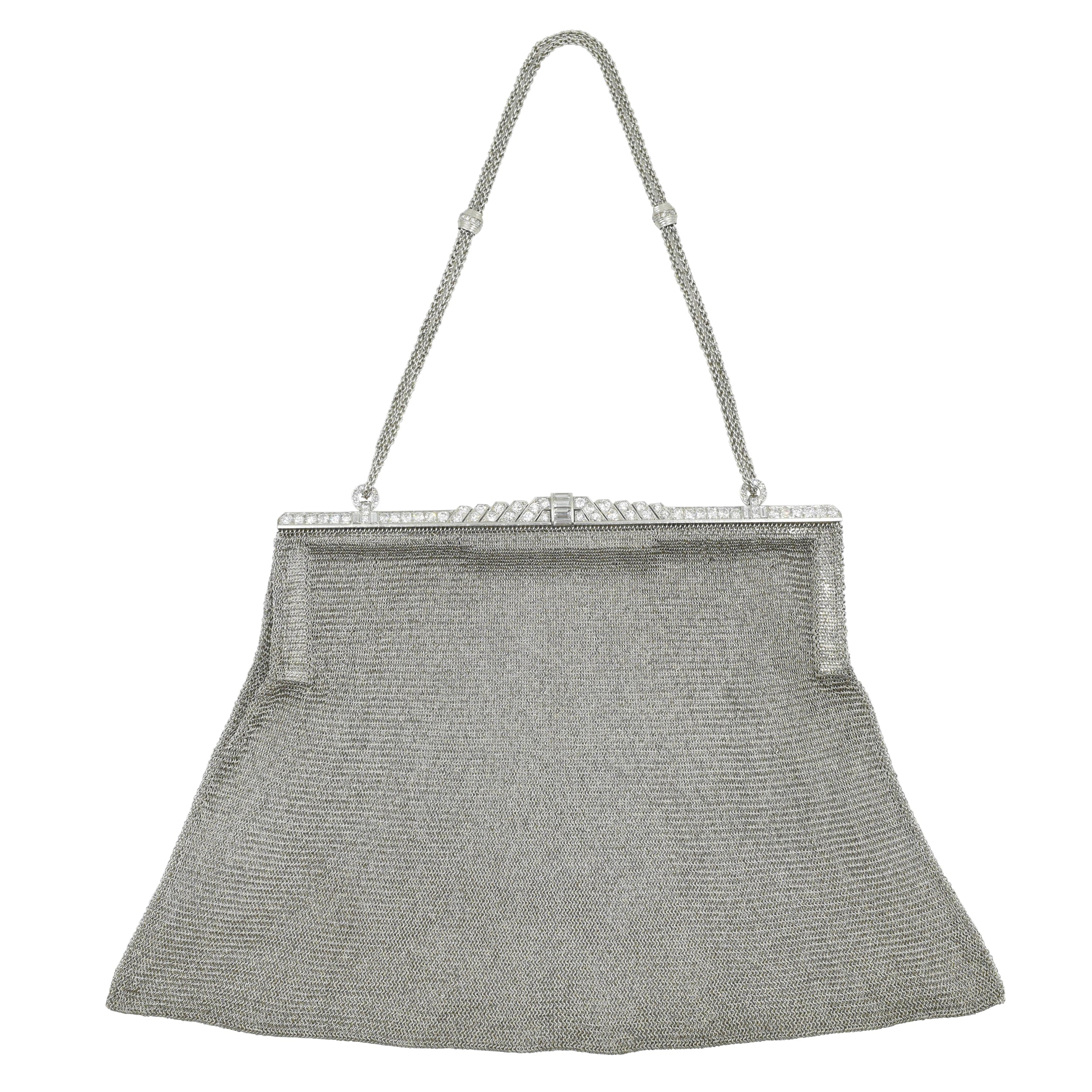 Antique Evening Platinum Mesh Bag with Diamond Clasp