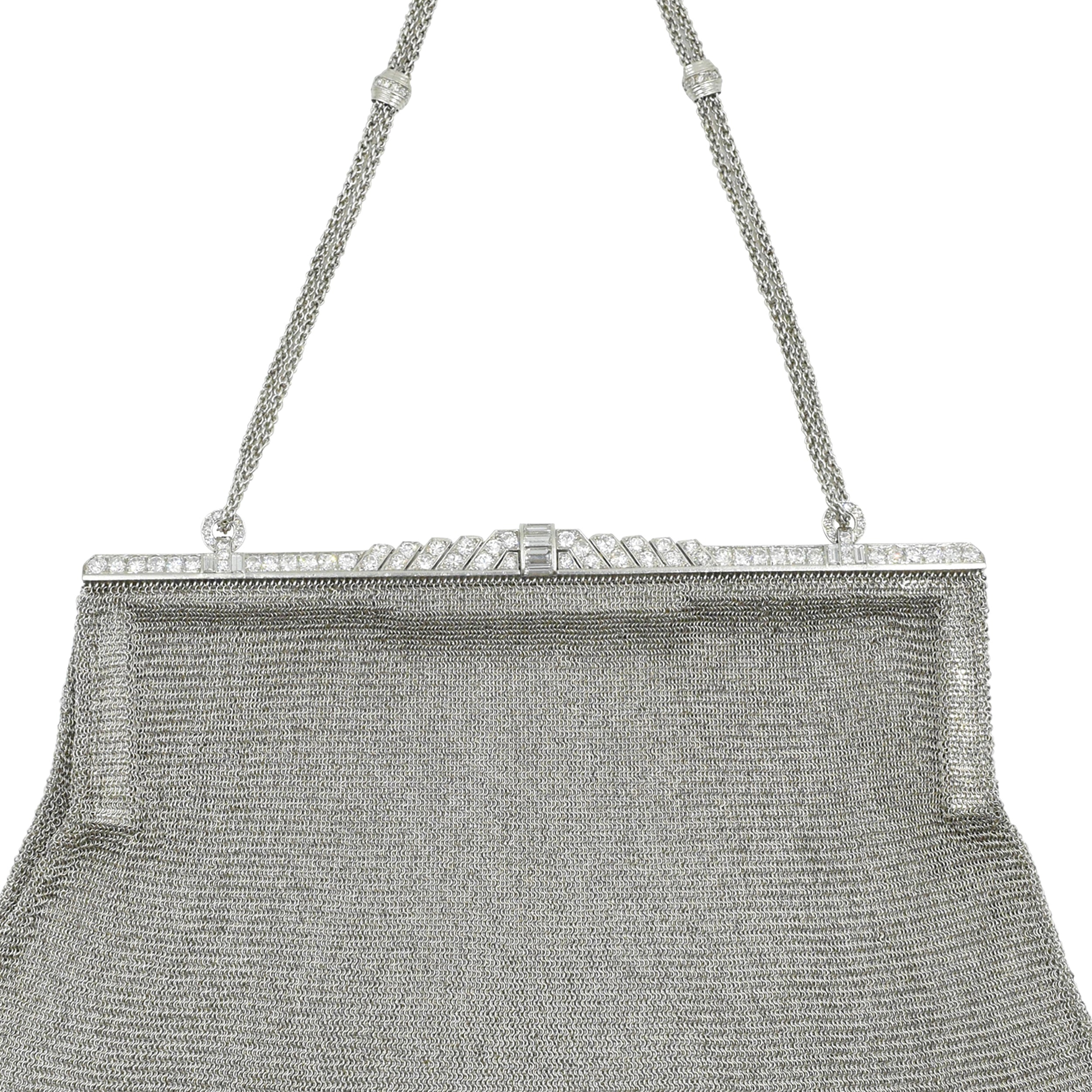 Antique Evening Platinum Mesh Bag with Diamond Clasp