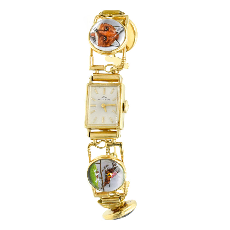 Ladies Vintage Hunting Theme Movado Watch in 14k Yellow Gold