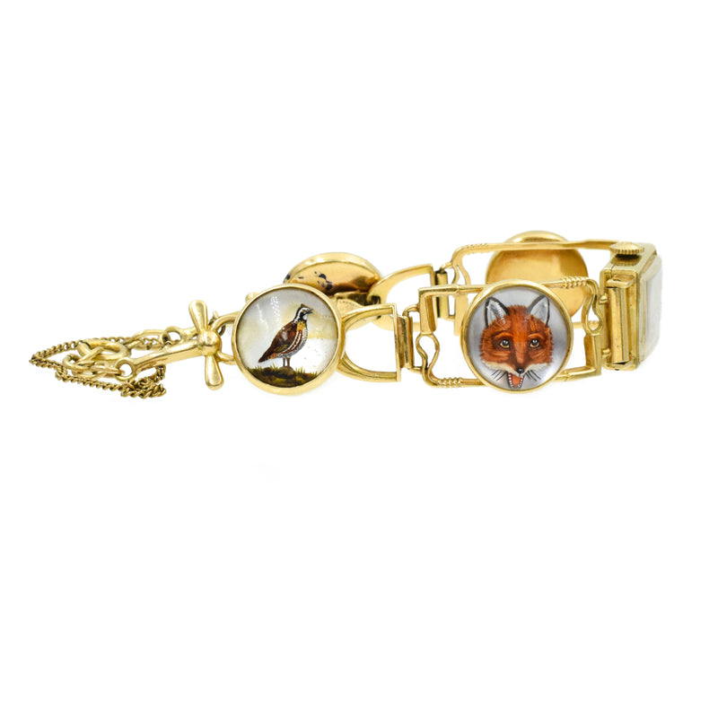 Ladies Vintage Hunting Theme Movado Watch in 14k Yellow Gold