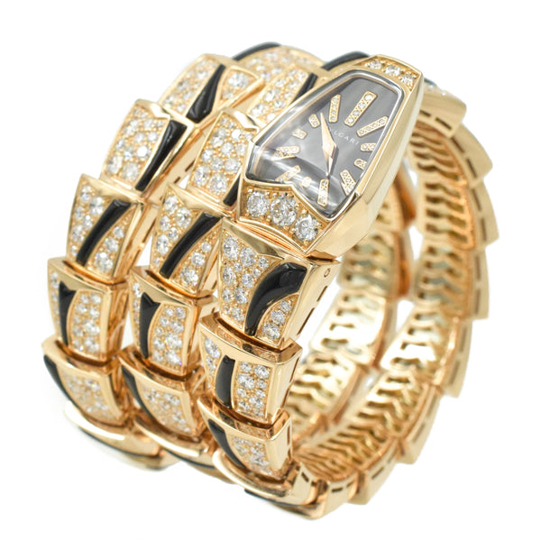 Bulgari Diamond and Onyx "Serpenti" Watch in 18k Rose Gold