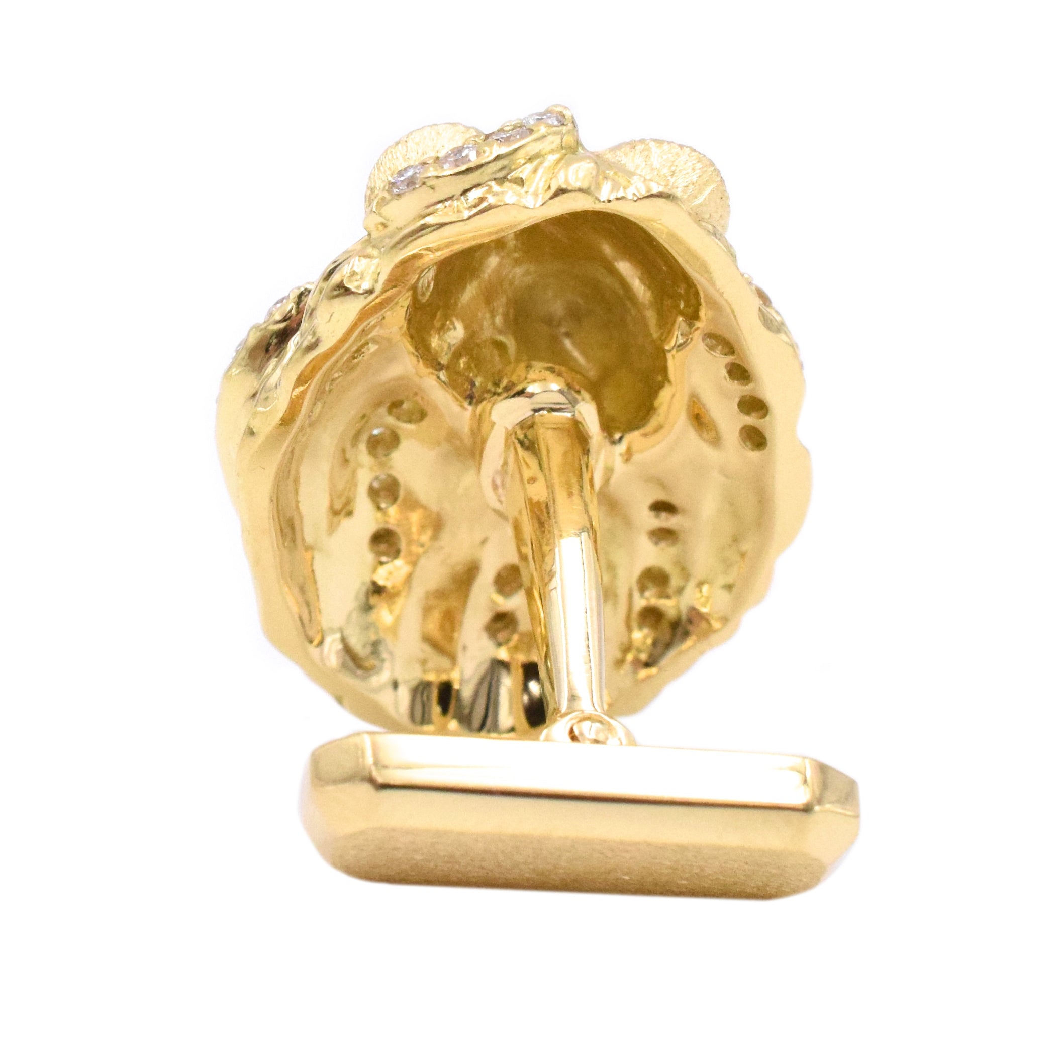 Diamond Lion Head Cufflinks in 18k Yellow Gold by Nally