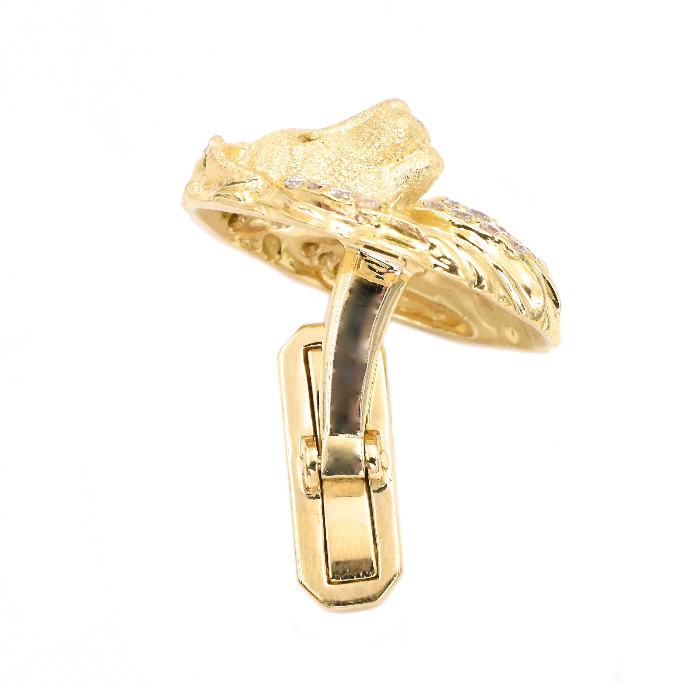 Diamond Lion Head Cufflinks in 18k Yellow Gold by Nally