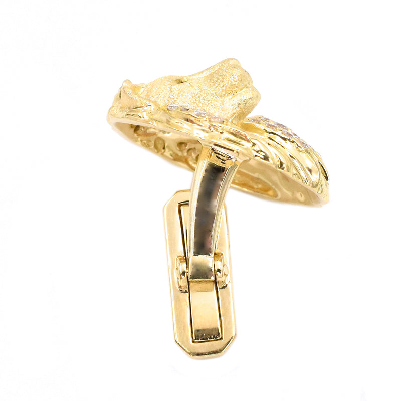 Diamond Lion Head Cufflinks in 18k Yellow Gold by Nally