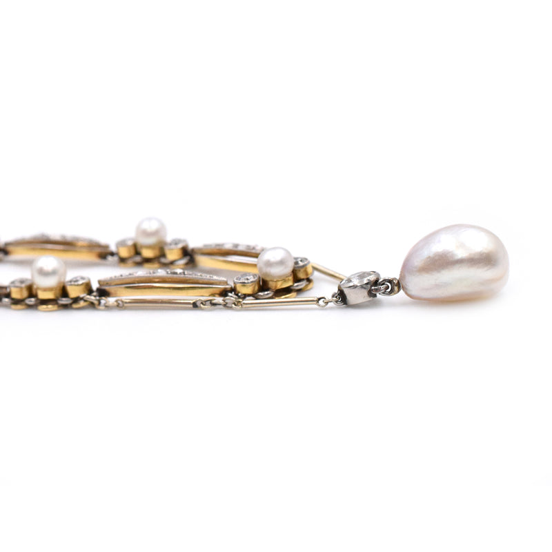 Antique Natural Pearl & Diamond Necklace