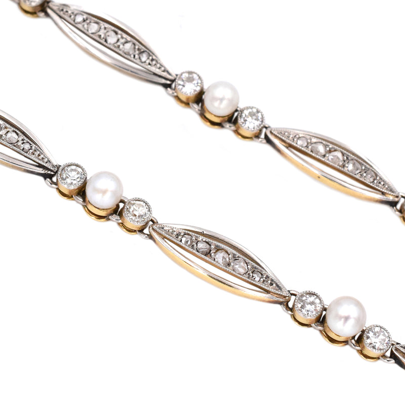 Antique Natural Pearl & Diamond Necklace
