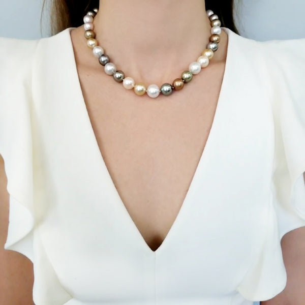 Multicolor Pearl and Diamond Necklace