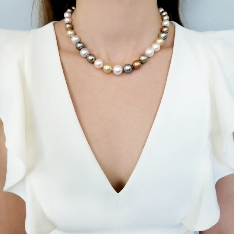 Multicolor Pearl and Diamond Necklace