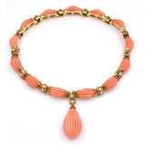 1970's Versatile Van Cleef & Aprils Coral and Diamond Necklace & Bracelet Set