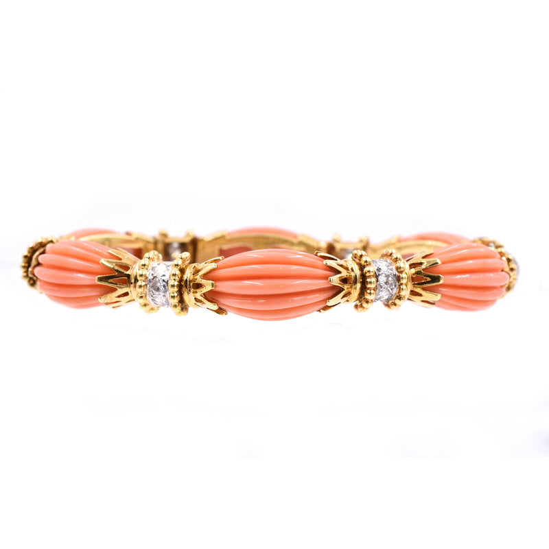 1970's Versatile Van Cleef & Aprils Coral and Diamond Necklace & Bracelet Set
