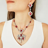 1940's Versatile Diamond & Burma Ruby Necklace & Earrings Set