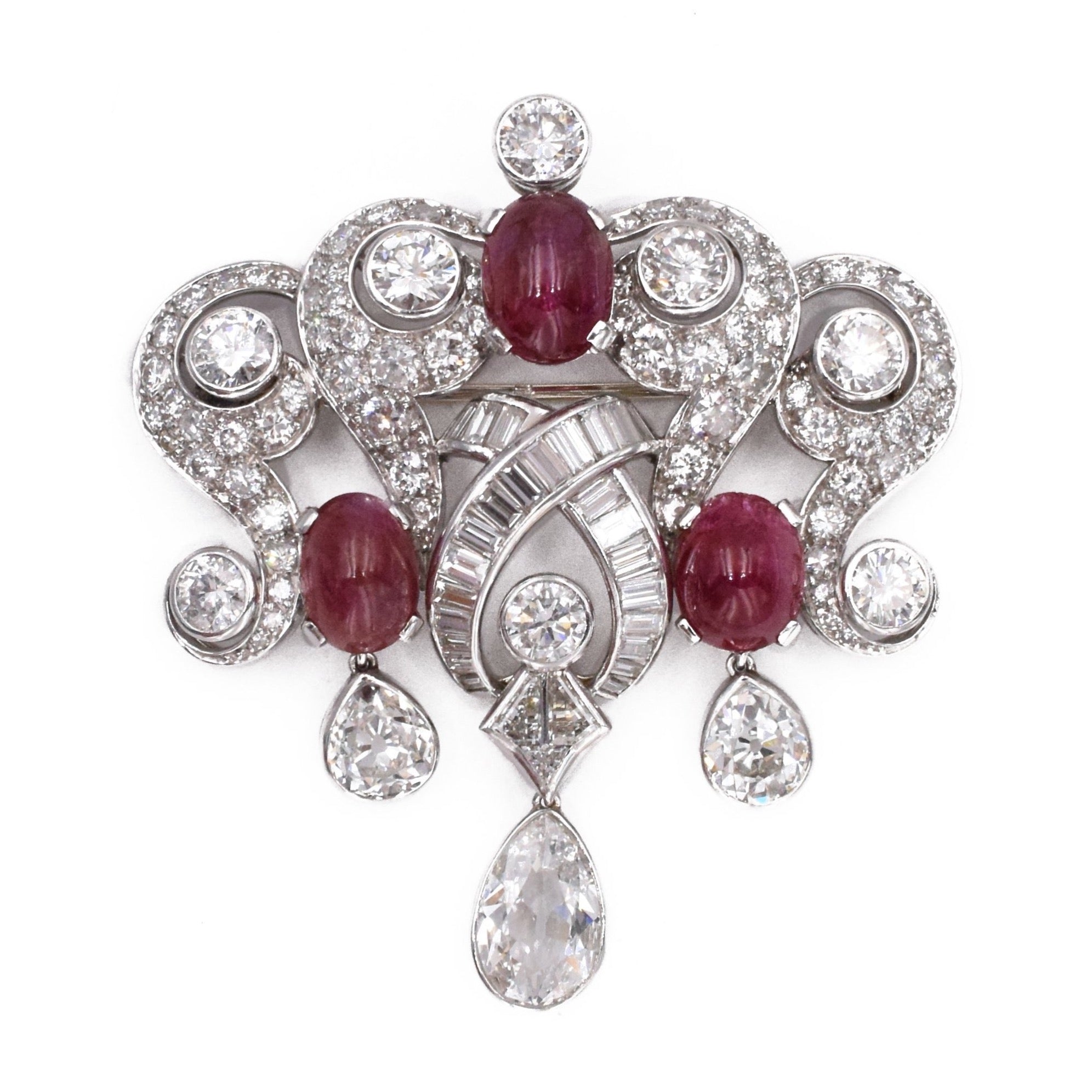 1940's Versatile Diamond & Burma Ruby Necklace & Earrings Set