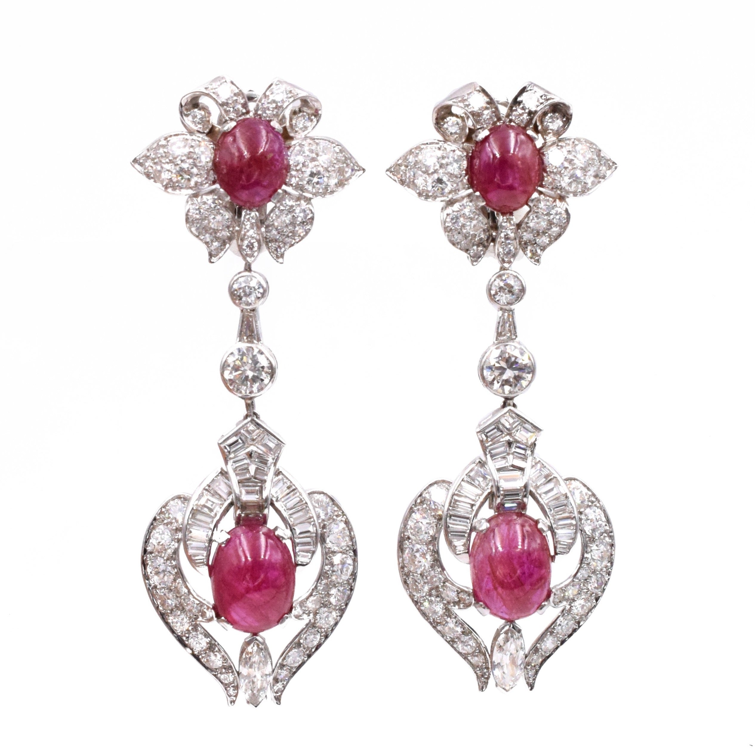 1940's Versatile Diamond & Burma Ruby Necklace & Earrings Set