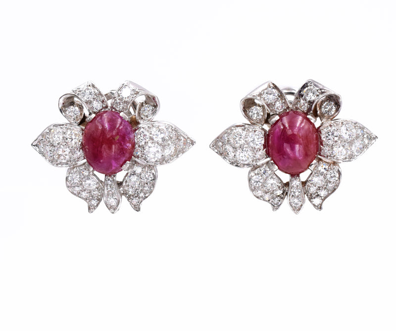 1940's Versatile Diamond & Burma Ruby Necklace & Earrings Set