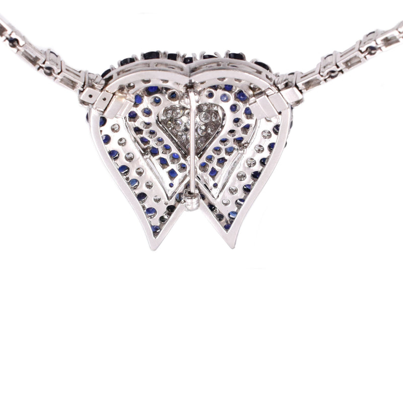 Versatile Diamond & Sapphire Heart Pendant & Brooch Necklace