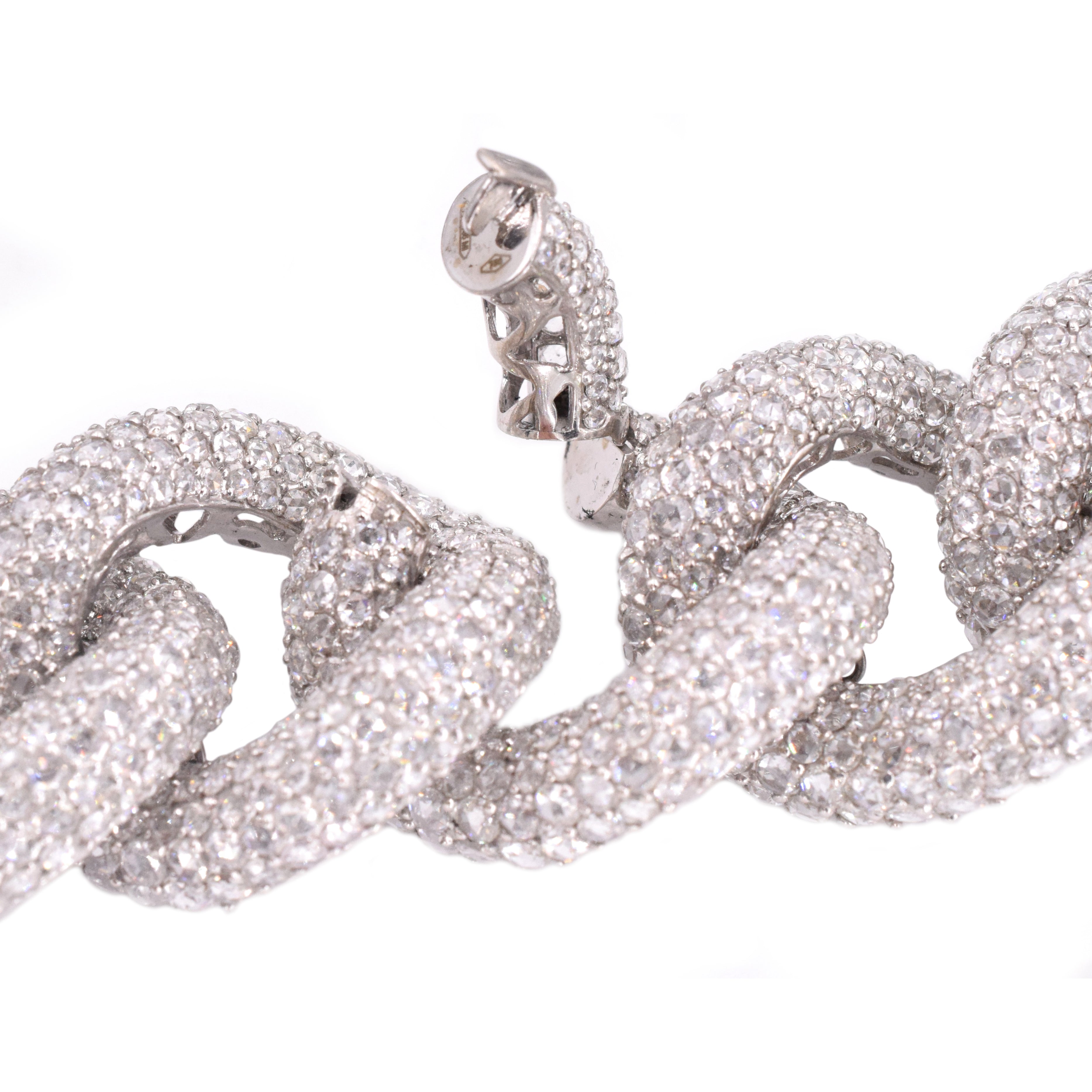 Exquisite 125ct Diamond Pave Curb Link Necklace in 18k White Gold