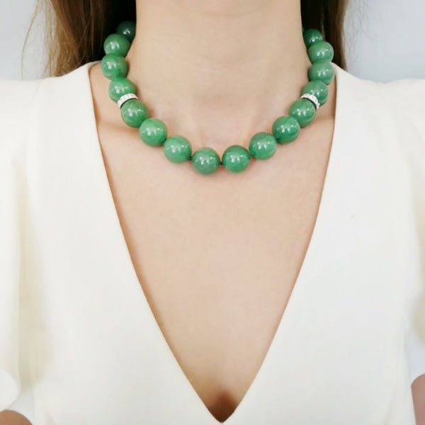17" Aventurine & Diamond Bead Necklace
