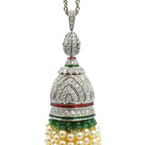 Diamond, Pearl & Emerald Tassel Necklace