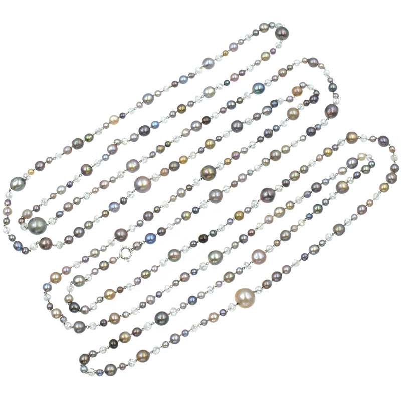 27.50ct Diamond & Natural Saltwater Multicolor Pearl Necklace in Platinum