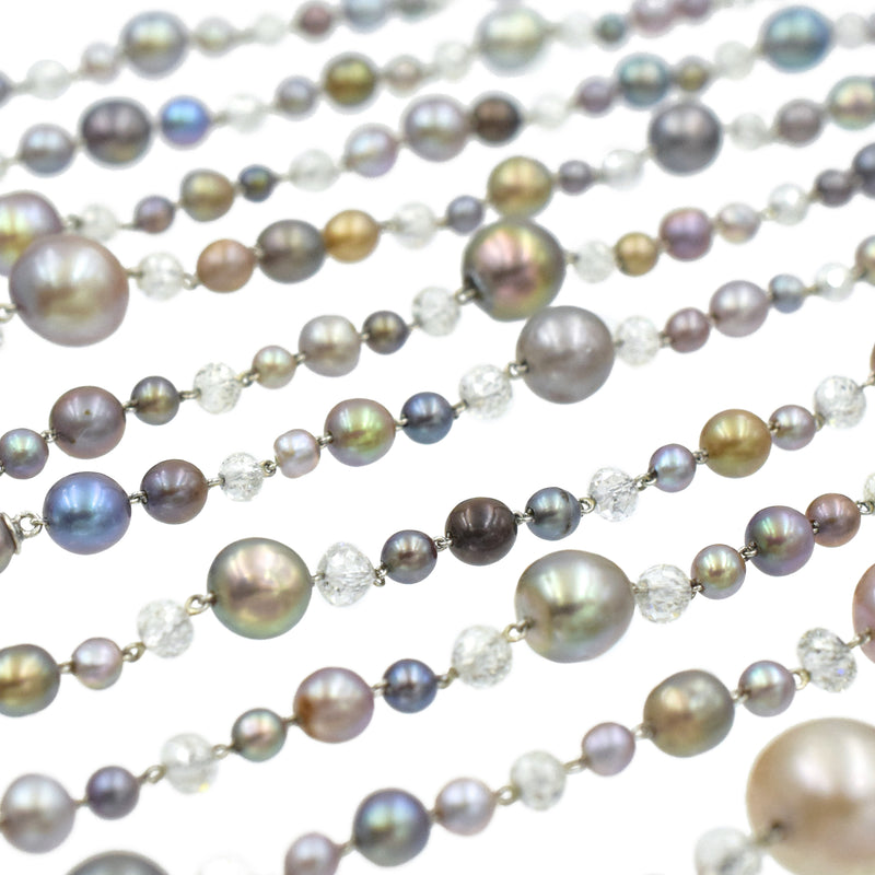 27.50ct Diamond & Natural Saltwater Multicolor Pearl Necklace in Platinum
