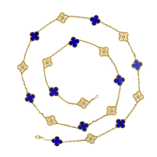 Iconic Diamond & Lapis Lazuli Alhambra Necklace by Van Cleef & Arpels