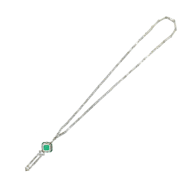 Art Deco 3.90ct Columbian Emerald & 4.15ct Diamond Necklace in Platinum