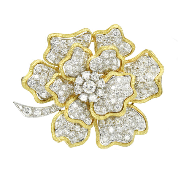 10ct Diamond Dahlia Flower Brooch in 18k Two-Tone Gold