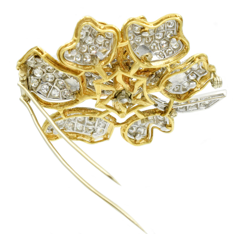 10ct Diamond Dahlia Flower Brooch in 18k Two-Tone Gold