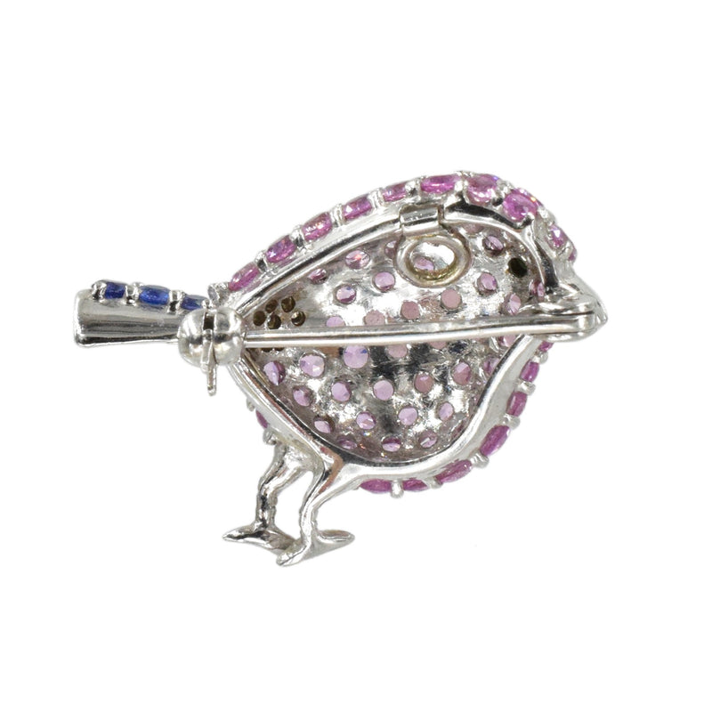 Whimsical Sapphire & Diamond Bird Brooch & Pendant