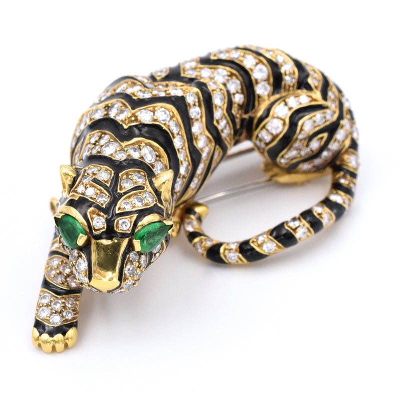 David Webb Diamond & Enamel Tiger Brooch