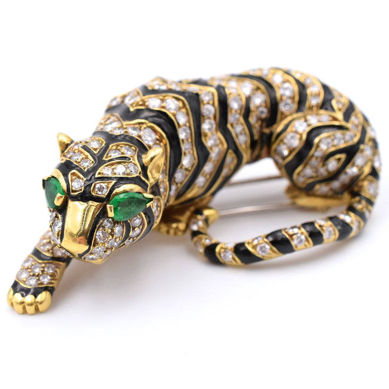 David Webb Diamond & Enamel Tiger Brooch