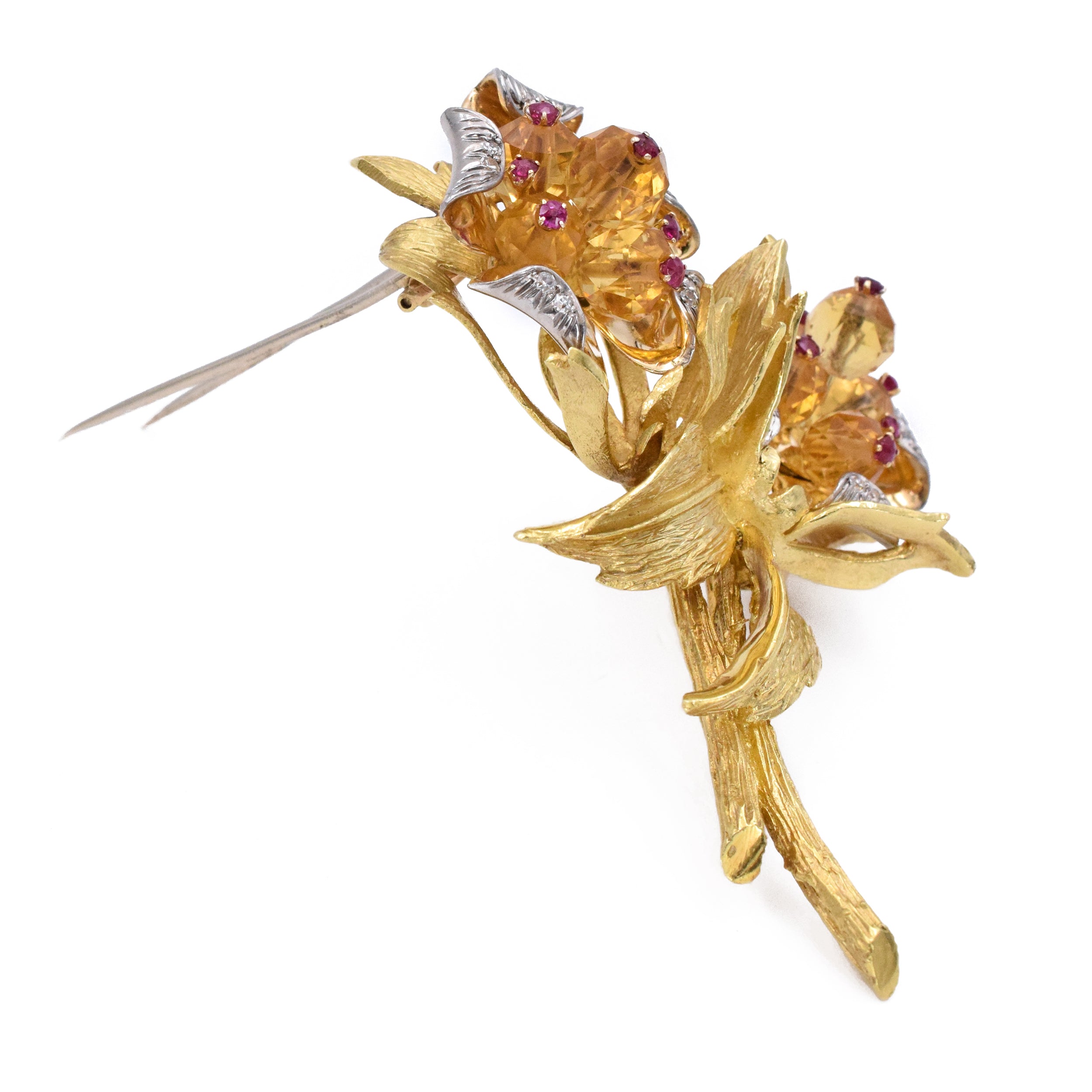 Vintage Karbra Topaz & Ruby Flower Brooch