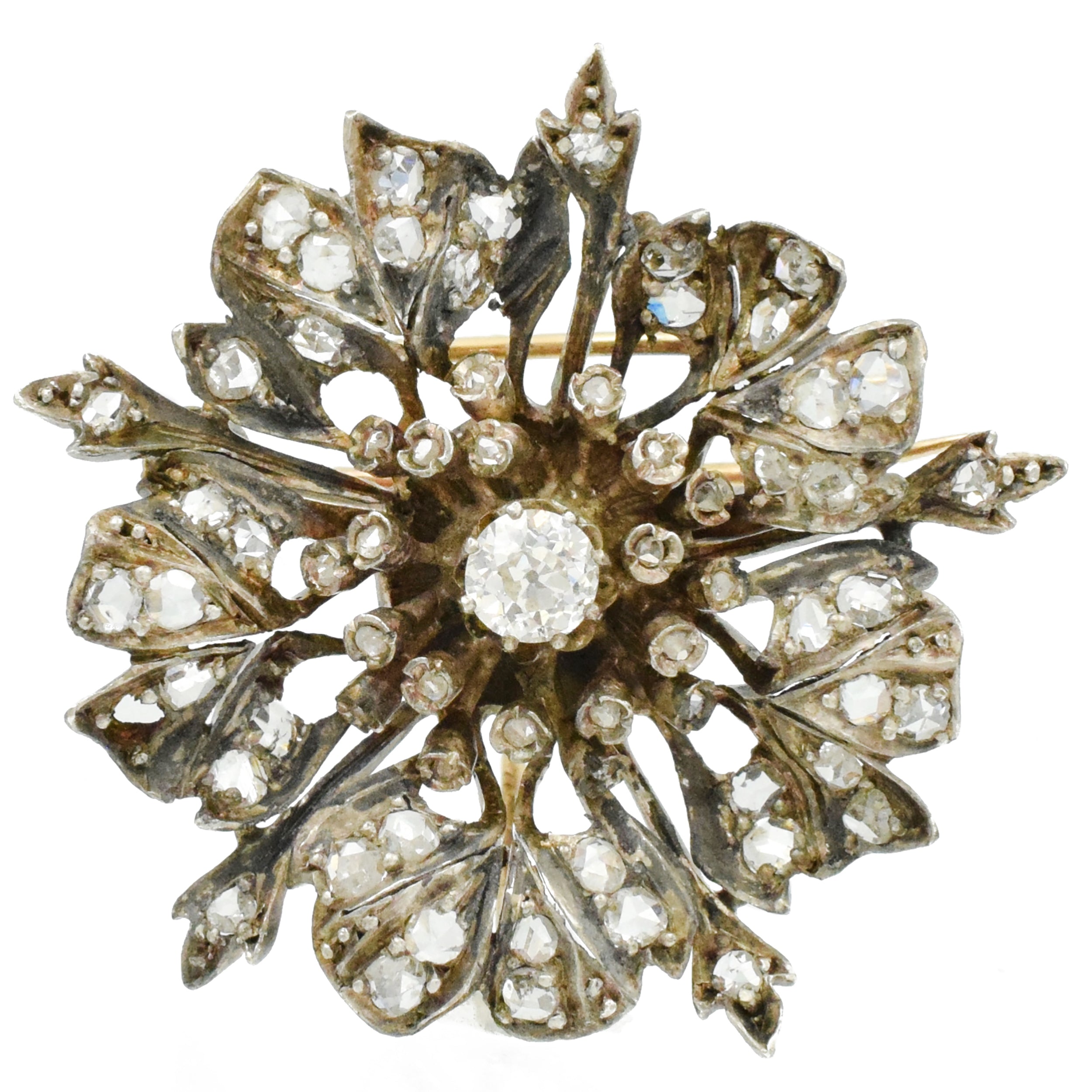 Antique 2ct Diamond Flower Brooch & Pendant in 14k Gold & Silver