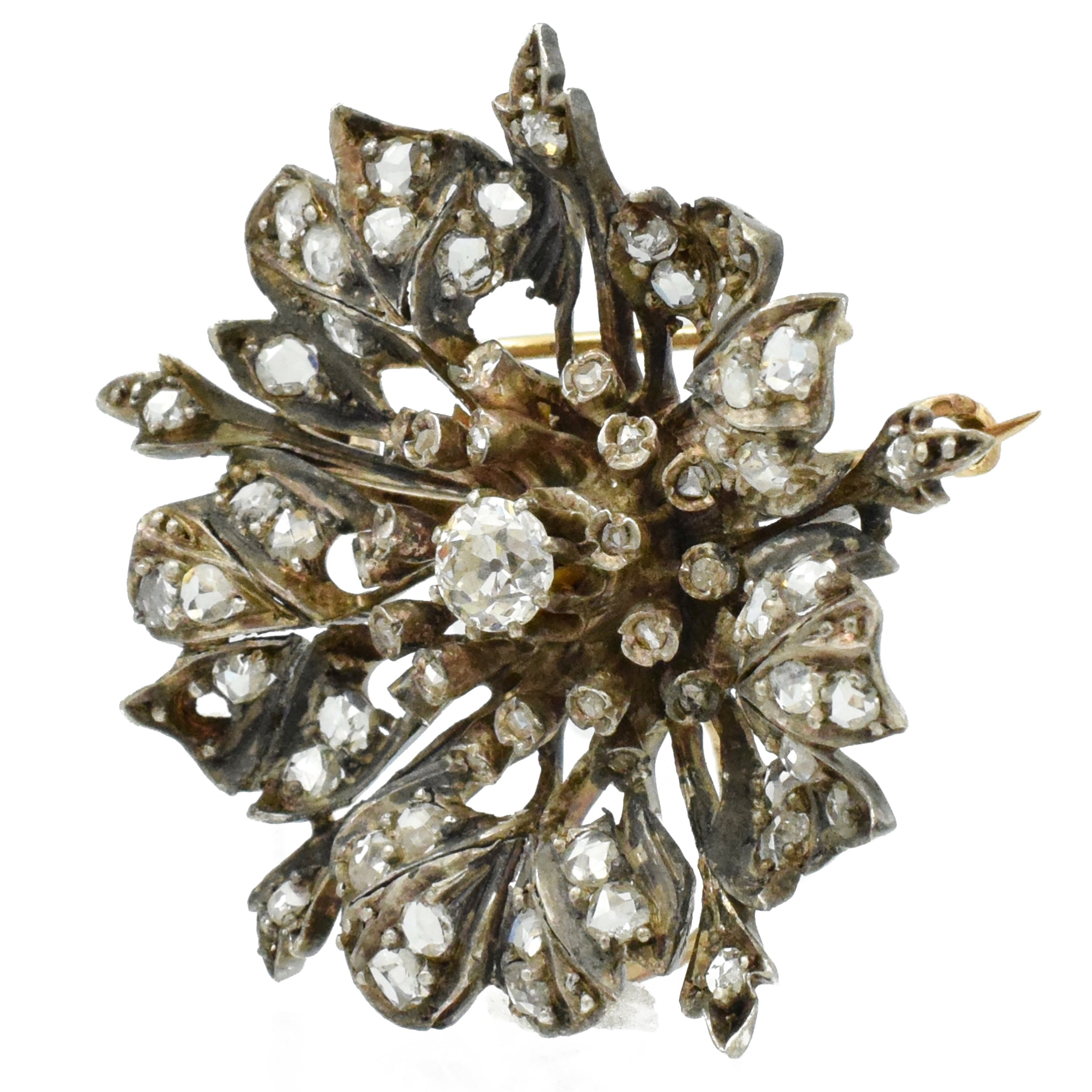 Antique 2ct Diamond Flower Brooch & Pendant in 14k Gold & Silver