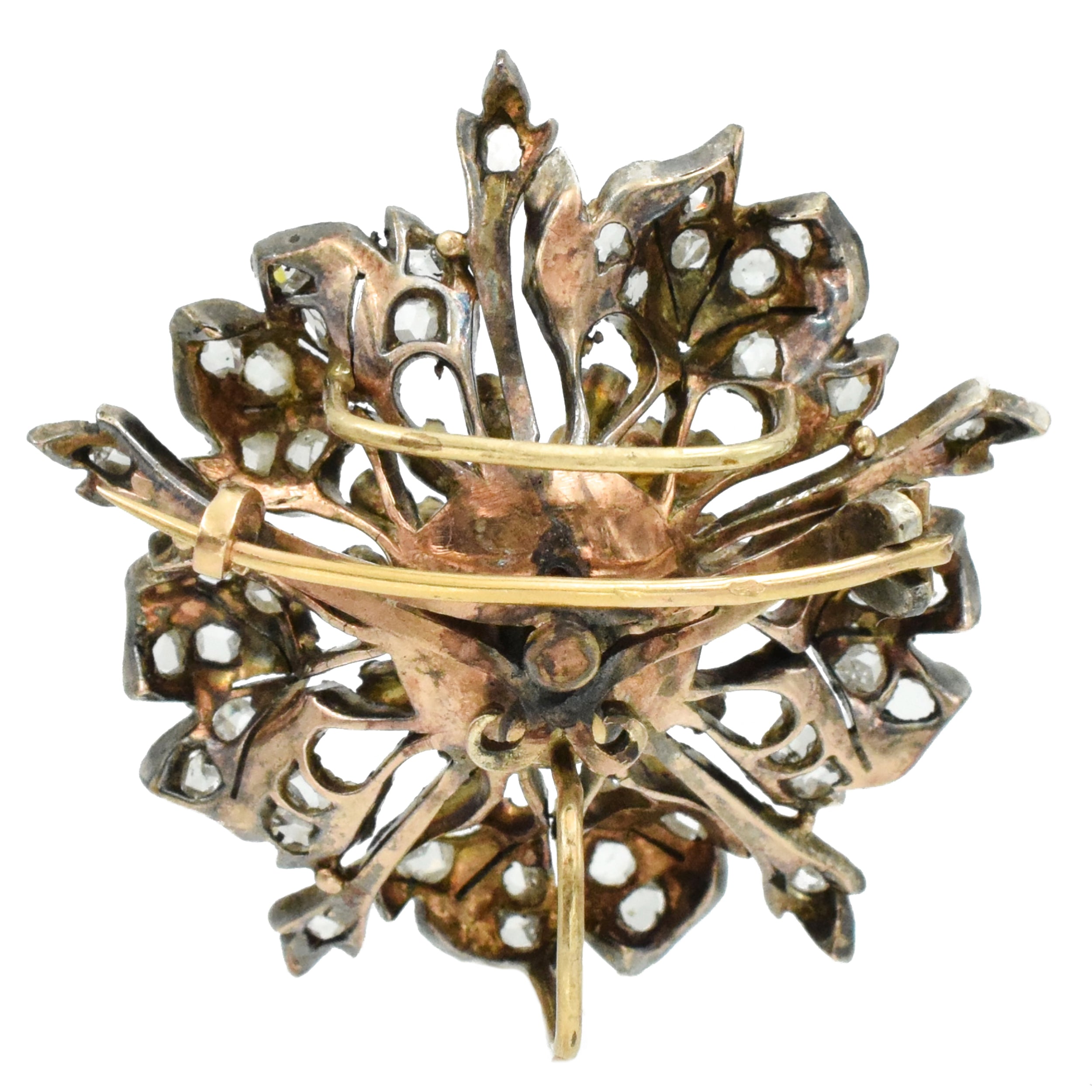 Antique 2ct Diamond Flower Brooch & Pendant in 14k Gold & Silver