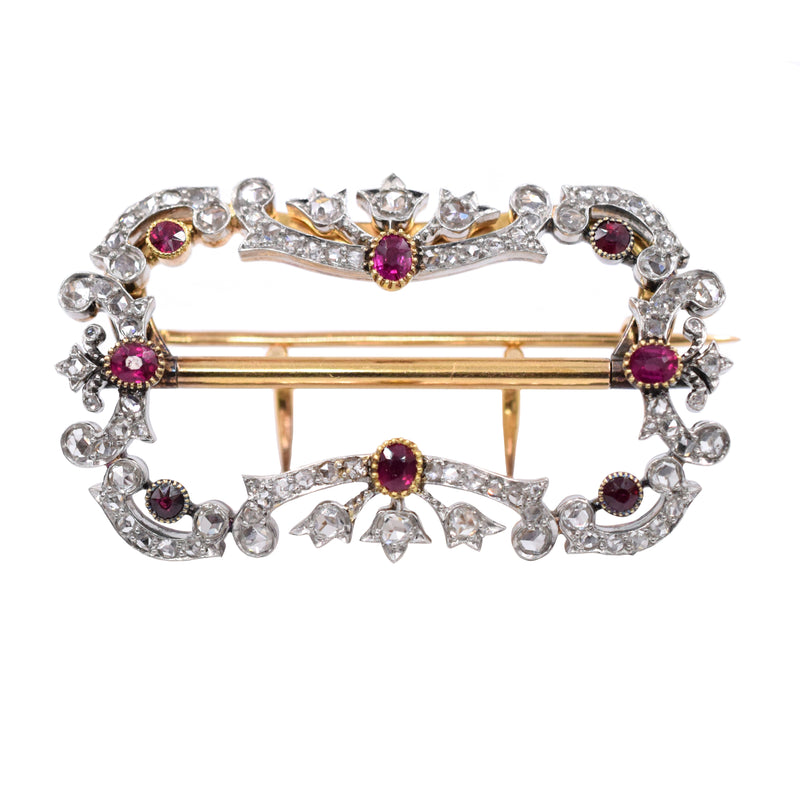 1890's Victorian Diamond and Ruby Brooch and Belt Buckle