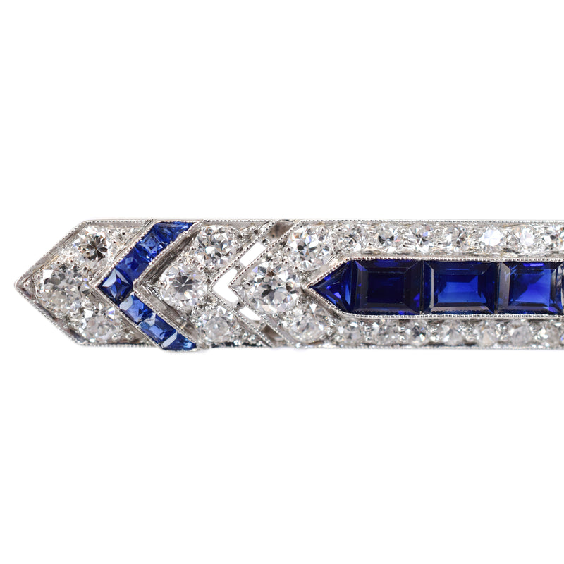 Art Deco Diamond Stick Pin w/ Lab Sapphire Accents