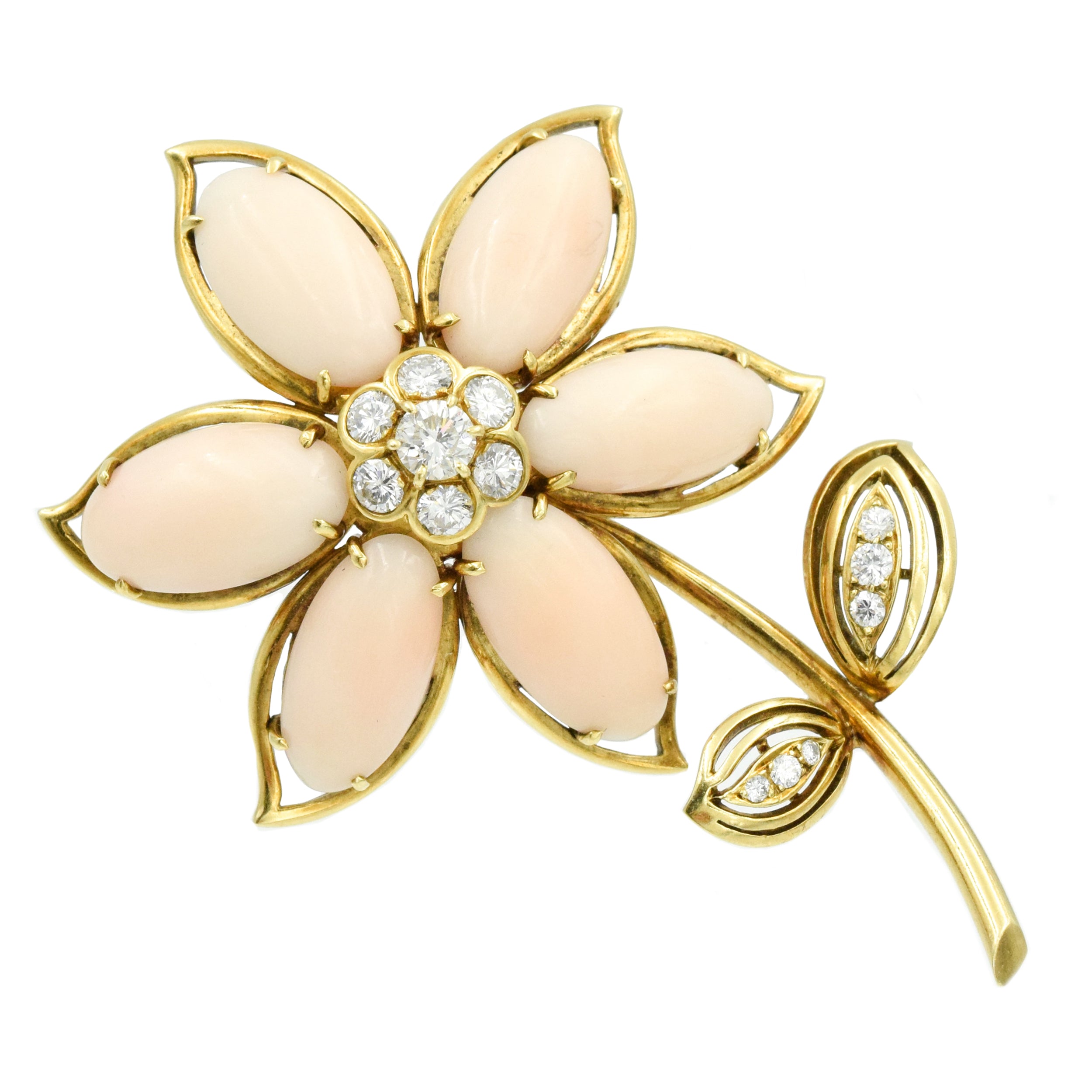 1980's Angel Coral & Diamond Flower Brooch by Van Cleef & Arpels